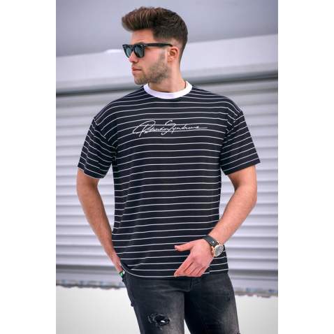 Madmext Men Striped Black T-shirt 5801 - Siyah