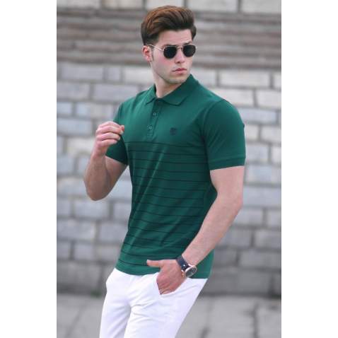 Madmext Men Striped Green Polo T-shirt 5238 - Yeşil