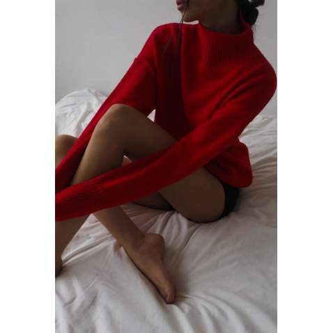 Mad Girls Turtleneck Red Sweater MG1252 - Kırmızı