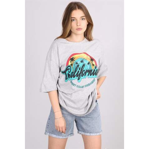 Mad Girls Printed Gray T-shirt Mg1080 - Gri