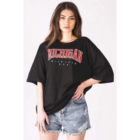 Mad Girls Printed Black T-shirt MG1014 - Siyah