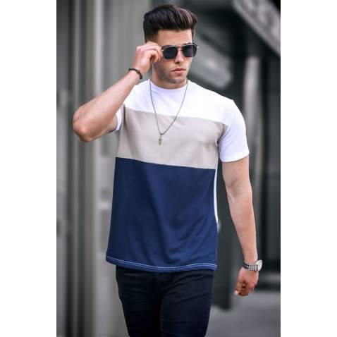 Madmext Men Color Blocked White T-shirt 5826 - Beyaz