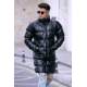 Men Black Long Puffer Jacket - Siyah