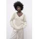 Beige Oversize V Neck Sweater MG1440 - Ekru