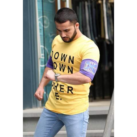 Madmext Yellow Printed T-shirt for Men Mad4010 - Sarı