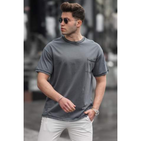 Madmext Men Front Pocket Smoke Gray T-shirt 5228 - Füme