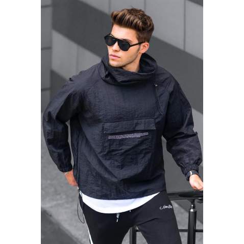 Madmext Black Waterproof Kangaroo Coat 4623 - Siyah