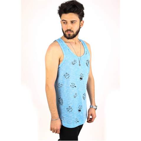 Madmext Printed Blue Tank Top 2329 - Mavi