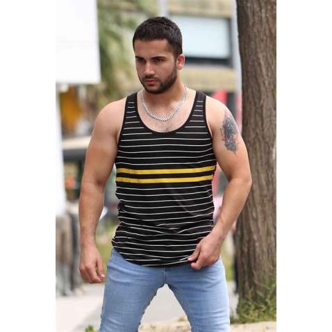 Sleeveselss T-Shirt In Striped Black - Siyah