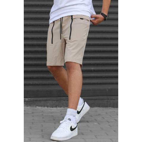 Men Basic Beige Capri Shorts - Bej