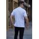 Men Striped White Polo T-Shirt 5879 - Beyaz