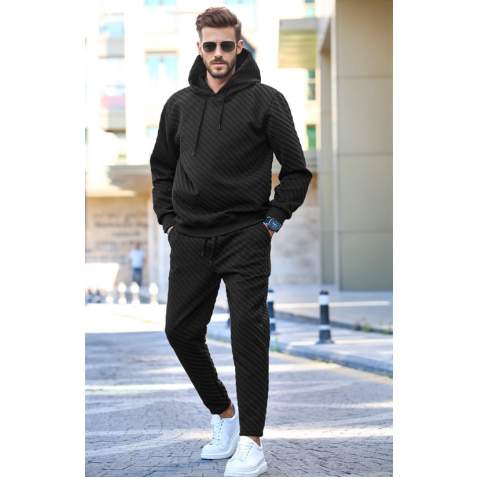 Black Hoodie Basic Tracksuit 5904 - Siyah