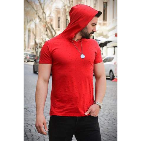 Madmext Red Rapped T-shirt wirh Hood for Men 3069 - Kırmızı