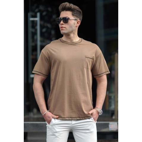 Madmext Men Front Pocket Brown T-shirt 5228 - Kahverengi