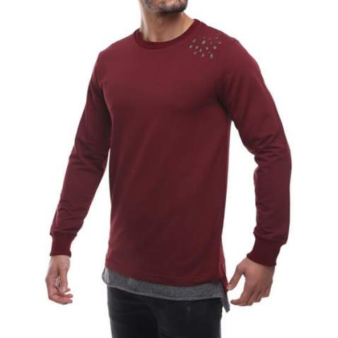 Bordo Düz Sweatshirt - Omuz Delikli 2139 - Bordo