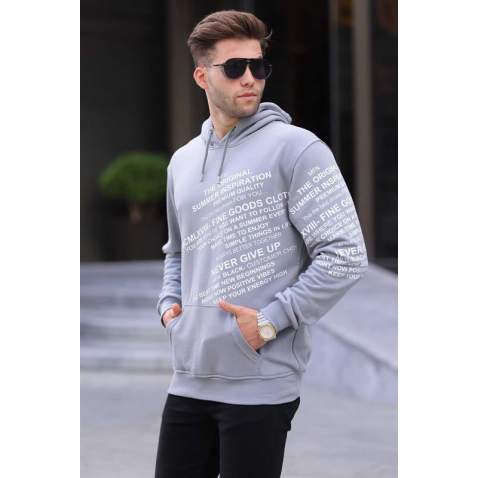 Dye Gray Printed Hoodie Sweatshirt 6009 - Boyalı gri