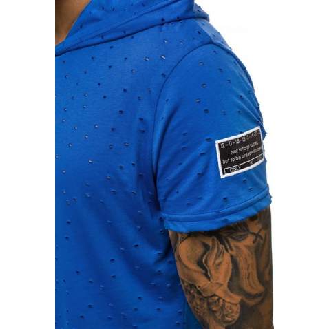 Madmext Blue Rapped T-shirt with Hood for Men 3069 - Sax mavi