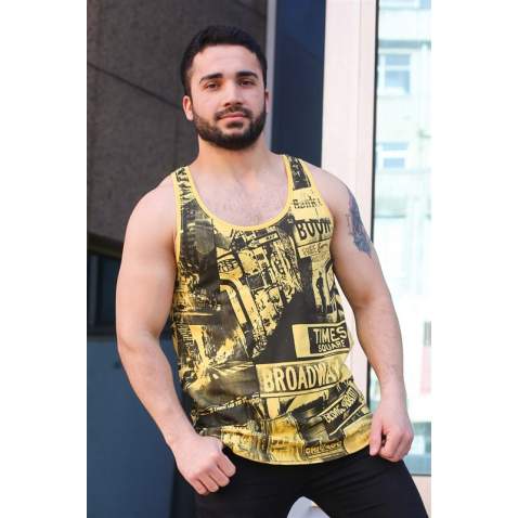 Sleeveless T-Shirt In Printed Yellow 3088 - Sarı