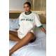 White Embroidered Oversize T-Shirt MG1485 - Beyaz