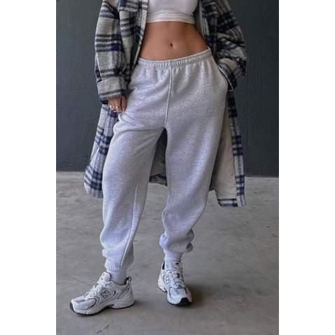 Mad Girls Oversize Elastic Cuffed Marl Gray Sweatpants MG324 - Gri