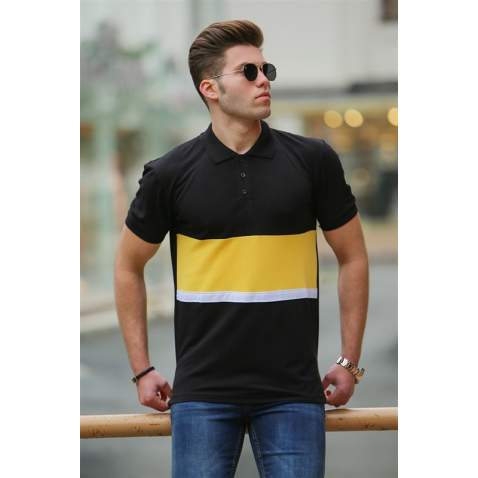 Madmext Black Two-Tone Polo Shirt for Men 3084 - Siyah