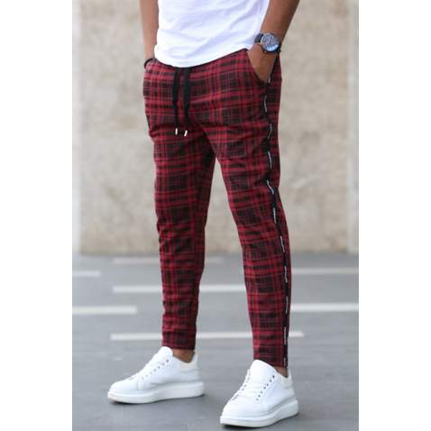 Madmext Maroon Striped Sweatpants 4815 - Bordo