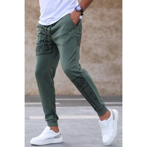 Madmext Men Khaki Jacquard Sweatpants 5431 - Haki