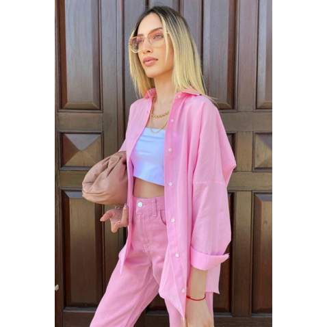 Mad Girls Oversize Pink Shirt MG1369 - Pembe