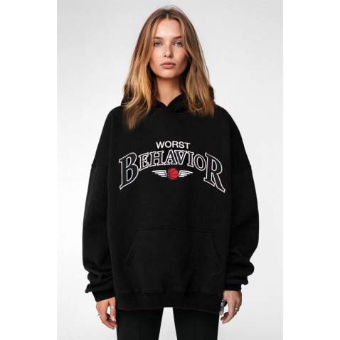 Mad Girls Black Hoodie Sweatshirt MG853 - Siyah