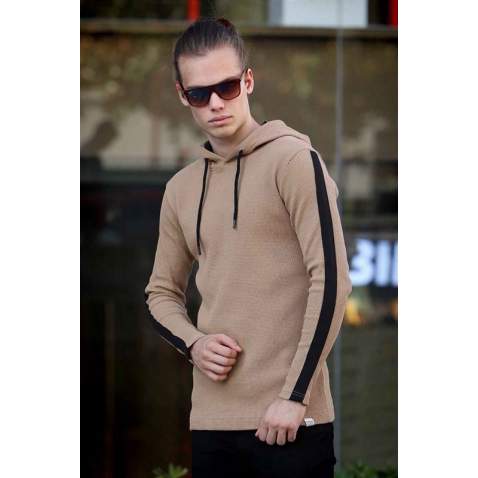 Madmext Camel Striped Hoodie 4151 - Camel