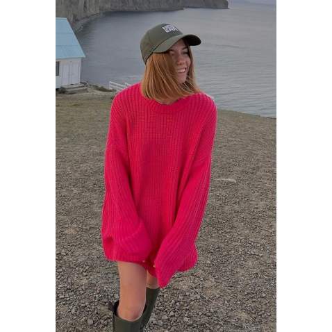 Mad Girls Oversize Fuchsia Sweater MG1297 - Fuşya