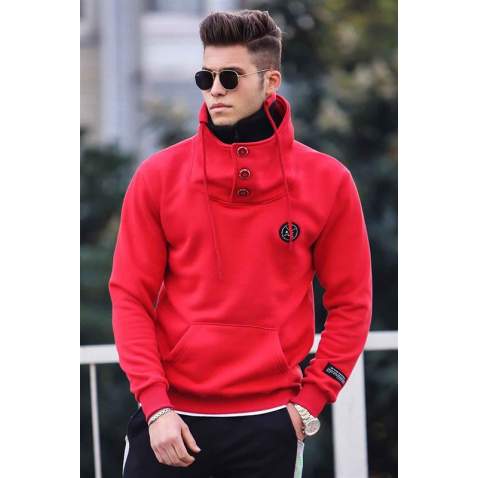 Madmext Red Button Up Sweatshirt 4411 - Kırmızı