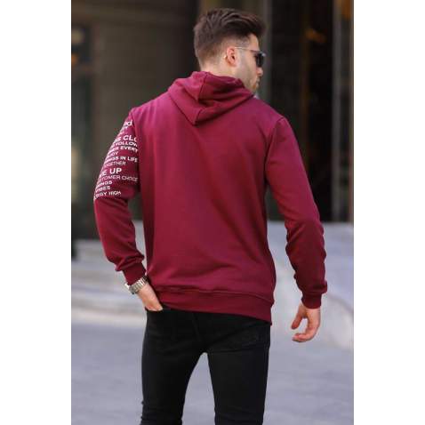 Maroon Printed Hoodie Sweatshirt 6009 - Bordo