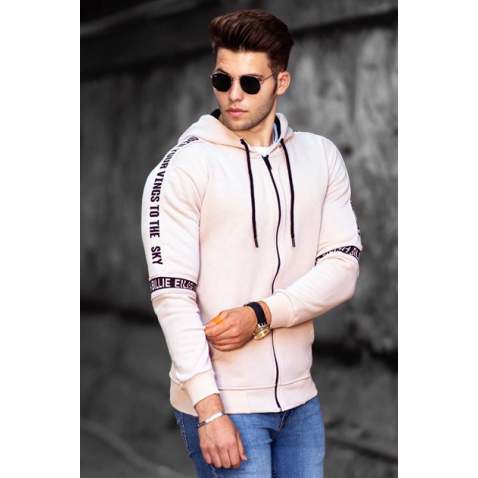 Madmext Beige Zip-Down Hooded Men Sweatshirt 4742 - Bej