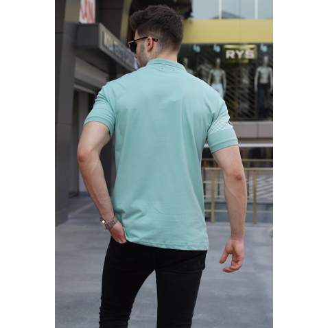 Men Striped Mint Green Polo T-Shirt 5878 - Mint yeşili