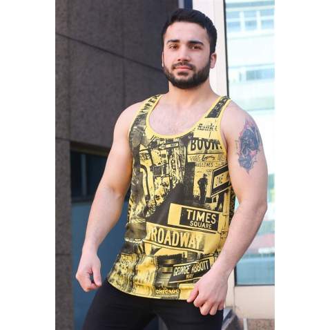 Sleeveless T-Shirt In Printed Yellow 3088 - Sarı