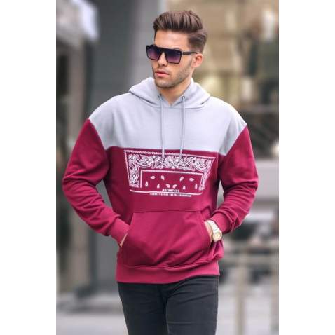 Maroon Designed Hoodie Sweatshirt 6022 - Bordo