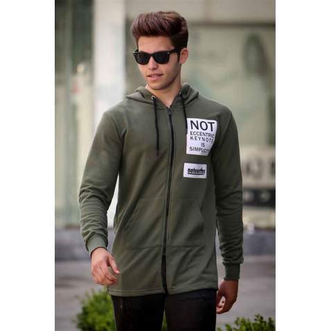 Madmext Khaki Zipper Detailed Hoodie 4168-4 - Haki