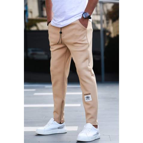 Madmext Men Beige Zip Sweatpants 5421 - Bej