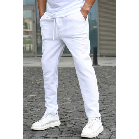 White Relaxed Fit Jogger Trousers T5480 - Beyaz