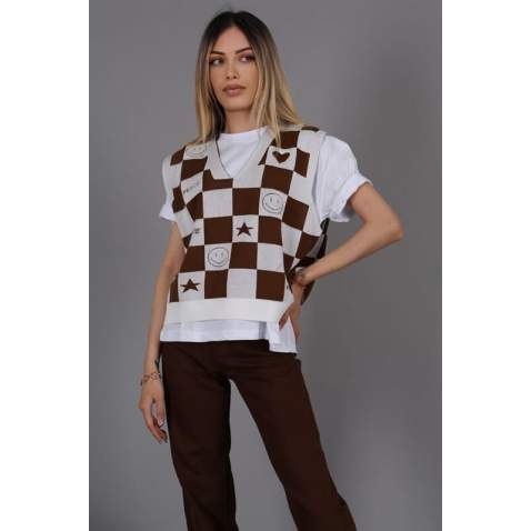 Women Designed Brown Sweater - Kahverengi