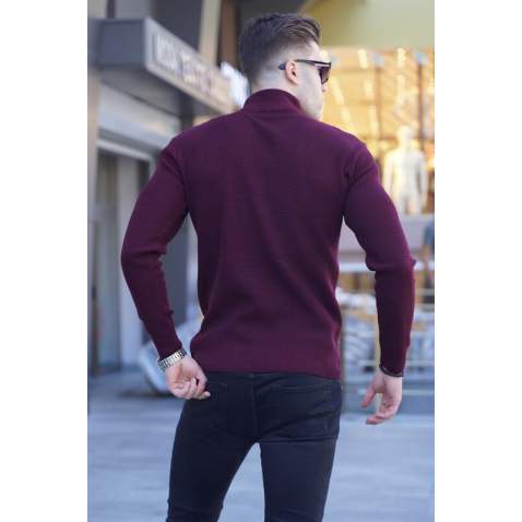 Maroon Mock Turtleneck Knitwear Sweater 5969 - Bordo