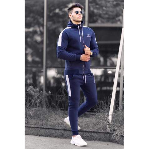 Madmext Navy Blue Printed Men Tracksuit Set 4671 - Lacivert