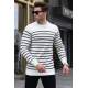 White Striped Knitwear Sweater 5992 - Kemik rengi