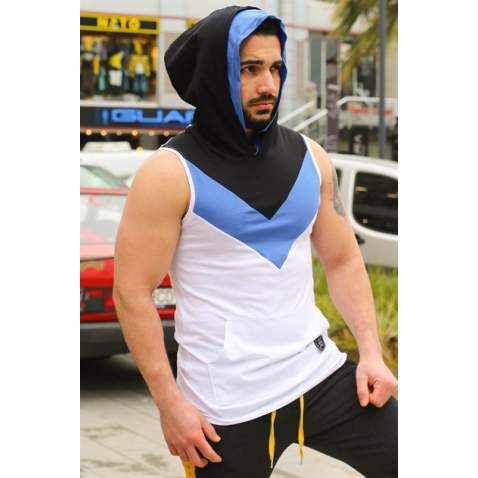 Madmext Men Sleeveless White Hoodie 2897 - Beyaz