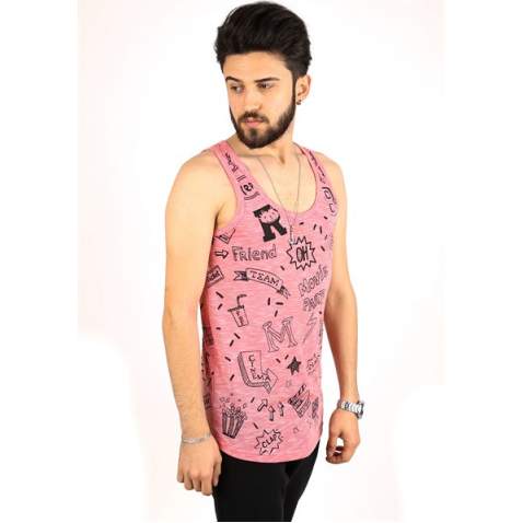 Madmext Men Printed Pink Tank Top 2319 - Pembe