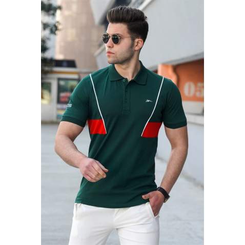 Madmext Men Striped Green Polo T-shirt 5243 - Yeşil