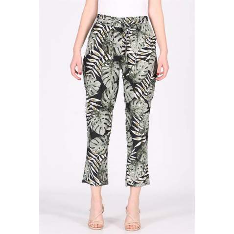 Mad Girls Black Patterned Tie Waist Pant MG213 - Siyah