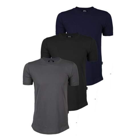 Smoke Gray-Black-Navy Blue Regular Fit Basic T-Shirt (Pack of 3) 5984 - Füme/siyah/lacivert