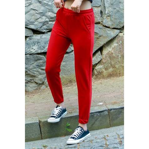 Mad Girls Maroon Pocket Detailed Sweatpants MG463 - Kırmızı